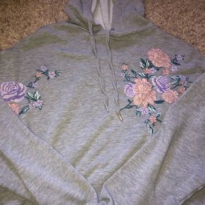 Forever 21 Floral Semi Cropped Hooded Sweater